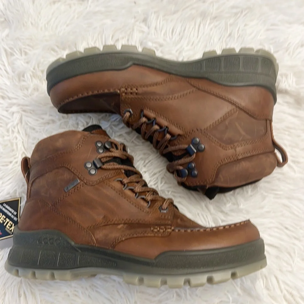 NEW ECCO Men’s Track 25 High Gore Tex Hiking Boot Bison brown leather size US 5